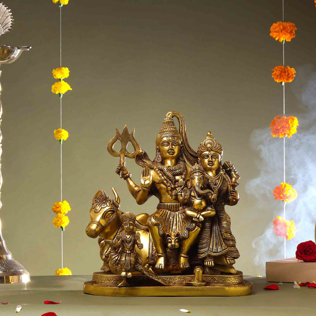 Brass Shiva Family Statue (14 Inch)