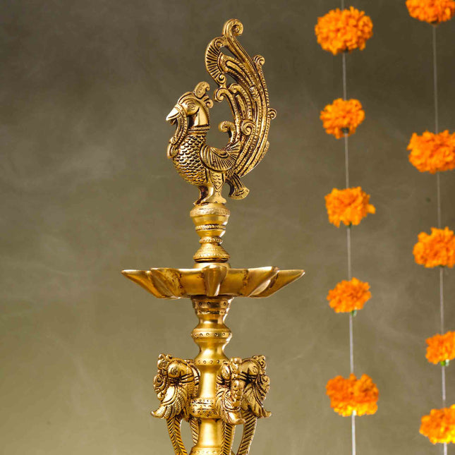 Brass Peacock Long Lamp (34 Inch)