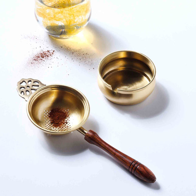 Brass Leaf Tea Strainer With Bowl (1.5 Inch)