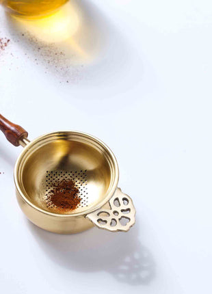 Brass Leaf Tea Strainer With Bowl (1.5 Inch)
