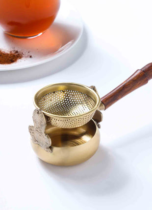 Brass Swing Tea Strainer With Wooden Handle (6 Inch)