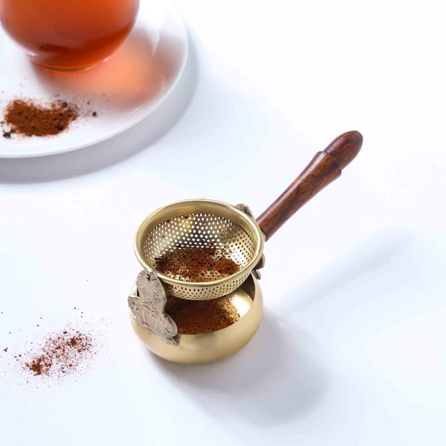 Brass Swing Tea Strainer With Wooden Handle (6 Inch)