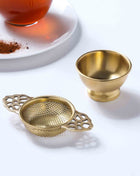Brass Double Leaf Tea Strainer With Bowl (1.5 Inch)