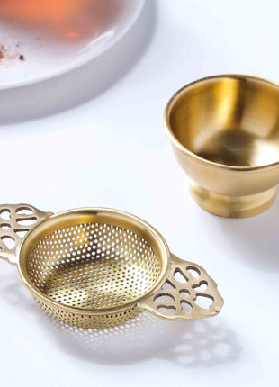 Brass Double Leaf Tea Strainer With Bowl (1.5 Inch)