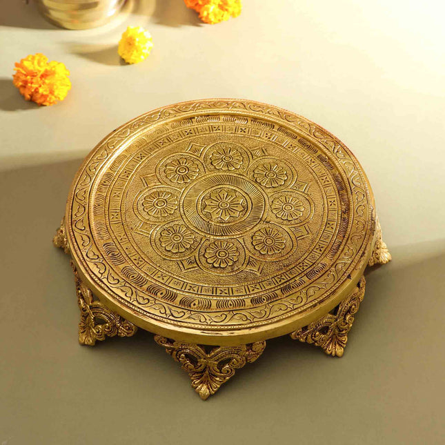 Brass Handcarved Chowki/Stool
