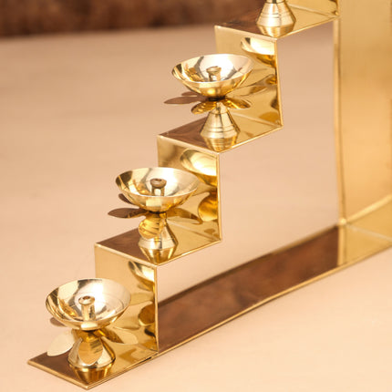 Brass Five Steps Decorative Akhand Diya (8.5 Inch)