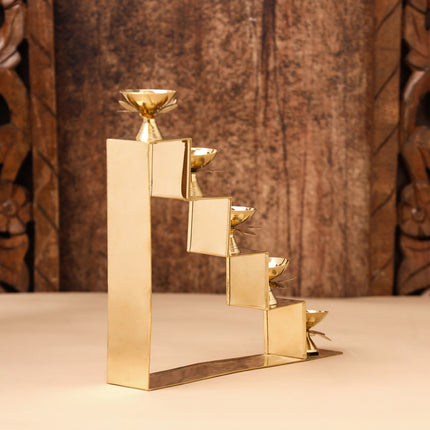 Brass Five Steps Decorative Akhand Diya (8.5 Inch)