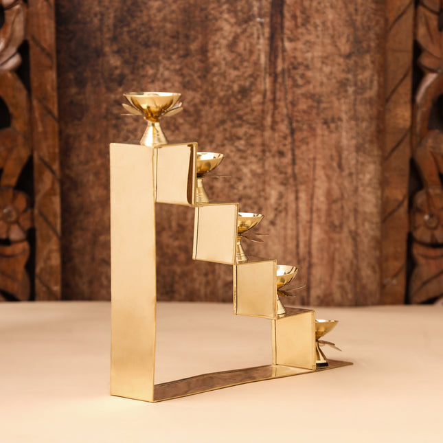 Brass Five Steps Decorative Akhand Diya (8.5 Inch)