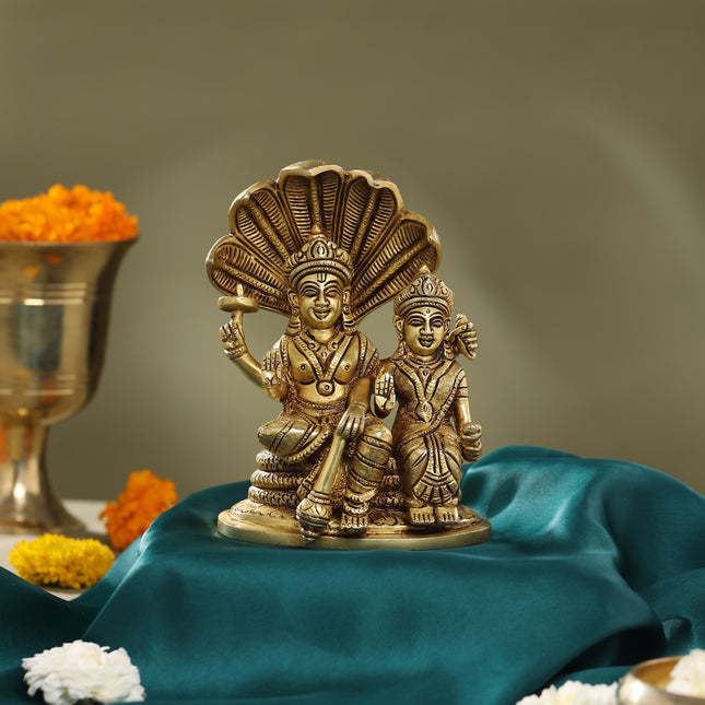 Brass Vishnu Lakshmi On Sheshnag Idol (6.5 Inch)