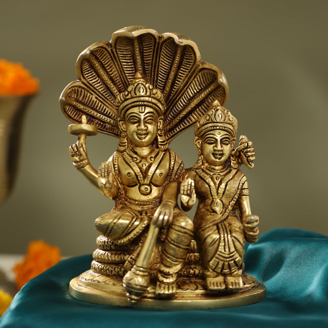 Brass Vishnu Lakshmi On Sheshnag Idol (6.5 Inch)