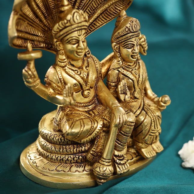 Brass Vishnu Lakshmi On Sheshnag Idol (6.5 Inch)