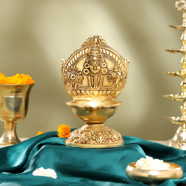 Brass Balaji Shankh Chakra And Namah Diya (9.5 Inch)