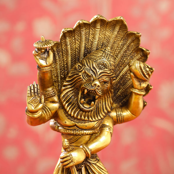 Brass Lord Vishnu Narsimha Avatar Statue (11.5 Inch)