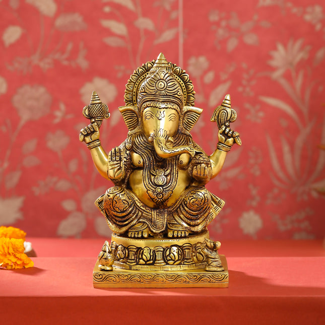 Brass Lord Ganesha Idol (9.5 Inch)