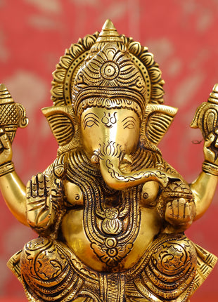 Brass Lord Ganesha Idol (9.5 Inch)