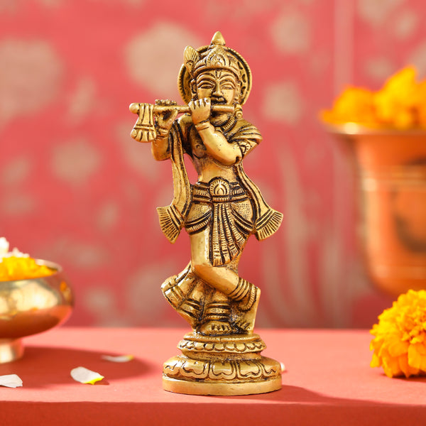 Brass Lord Krishna Idol (6 Inch)