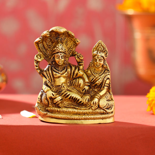 Brass Vishnu Lakshmi On Sheshnag Idol (4 Inch)