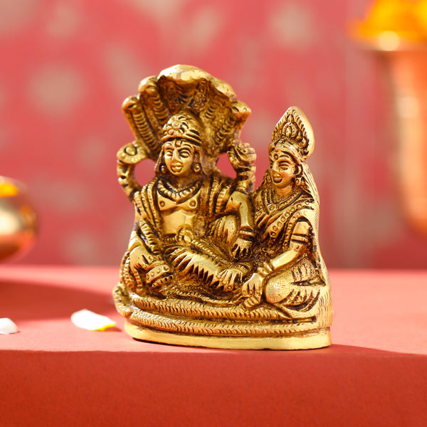 Brass Vishnu Lakshmi On Sheshnag Idol (4 Inch)