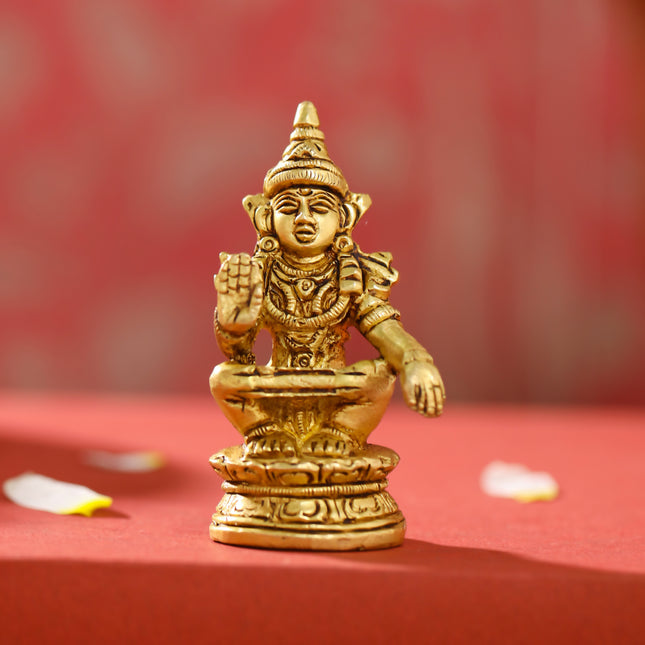 Brass Lord Ayyappa/Ayyappan Idol (3.5 Inch)