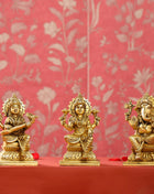 Brass Ganesha Lakshmi And Saraswati Set (6 Inch)