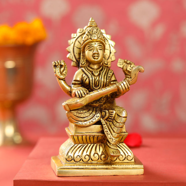 Brass Ganesha Lakshmi And Saraswati Set (6 Inch)