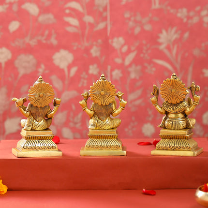 Brass Ganesha Lakshmi And Saraswati Set (6 Inch)