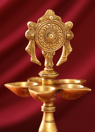 Brass Shankh Chakra Diya/Lamp Set (9 Inch)