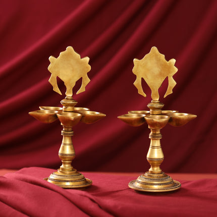 Brass Shankh Chakra Diya/Lamp Set (9 Inch)