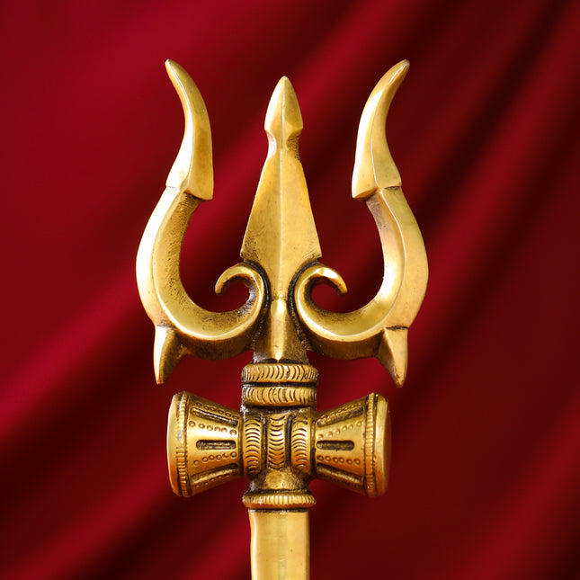 Brass Shiva's Damru Trishul (13 Inch)