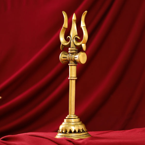 Brass Shiva's Damru Trishul (13 Inch)