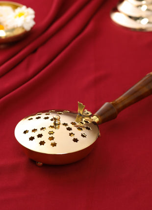 Brass Incense Butler With Wooden Handle (3")