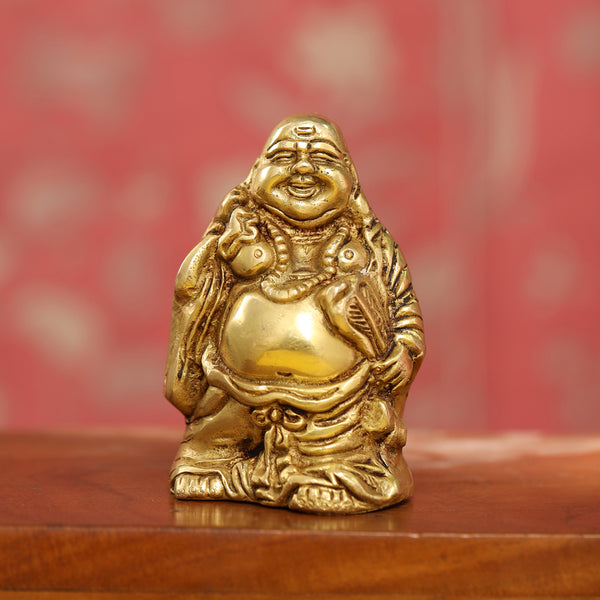 Brass Laughing Buddha Statue (4.5 Inch)