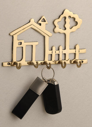 Brass House Wall Key Holder (5 Inch)