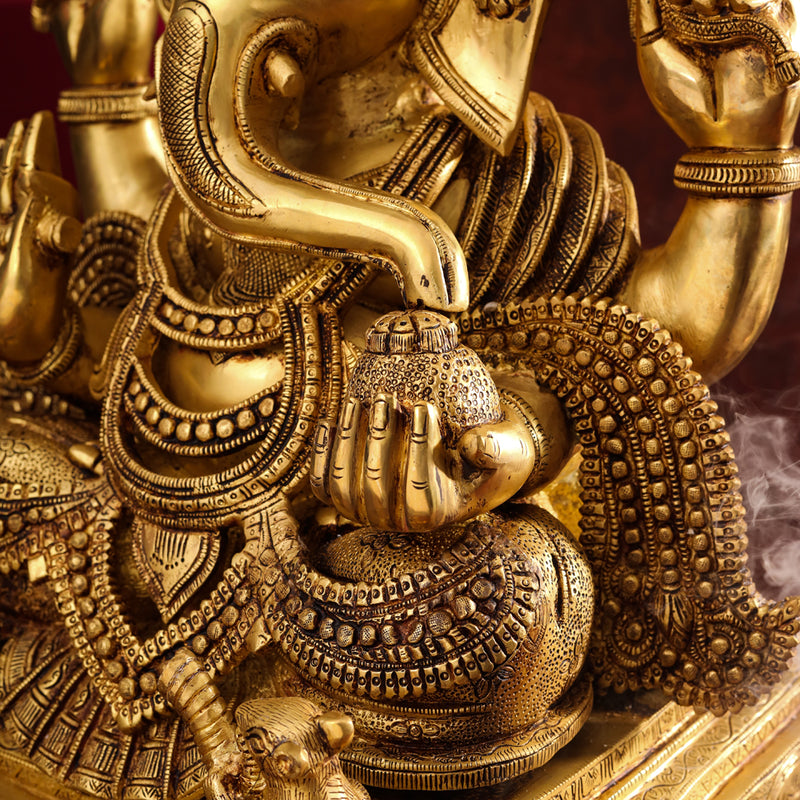 Brass Chowki Ganesha Statue (26 Inch)