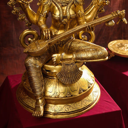 Brass Goddess Frame Saraswati Statue (27 Inch)