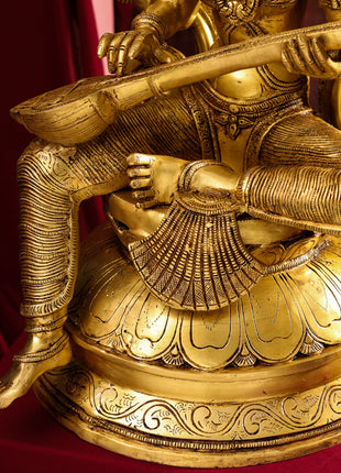 Brass Goddess Frame Saraswati Statue (27 Inch)