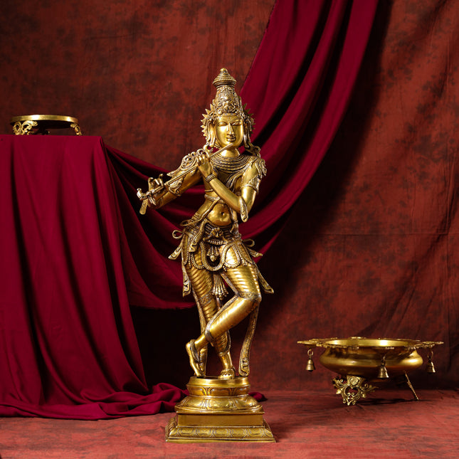 Brass Superfine Krishna Statue (35 Inch)