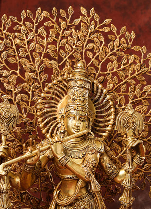 Brass Lord Krishna Statue With Tree (38 Inch)