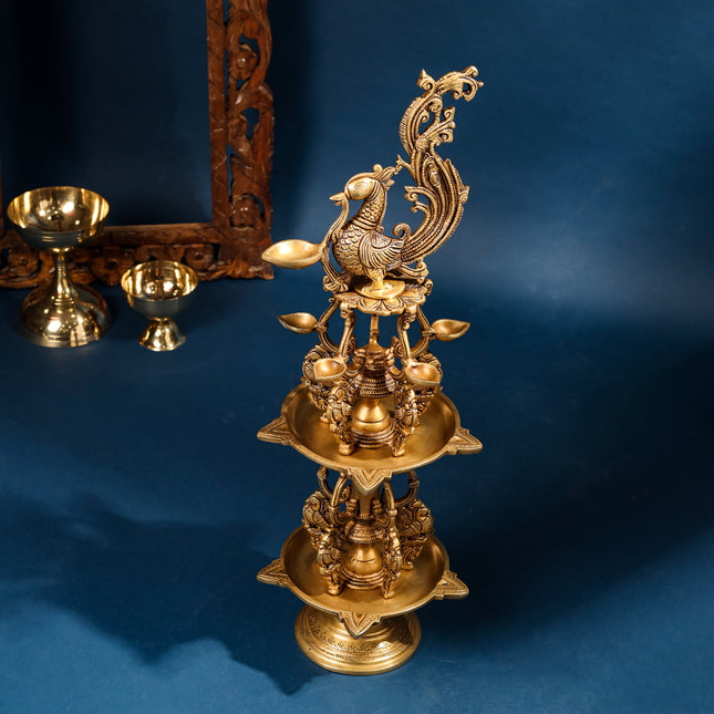 Brass Superfine Peacock Long Lamp (27 Inch)
