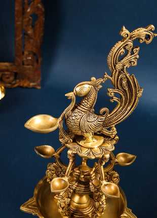 Brass Superfine Peacock Long Lamp (27 Inch)
