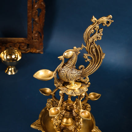Brass Superfine Peacock Long Lamp (27 Inch)