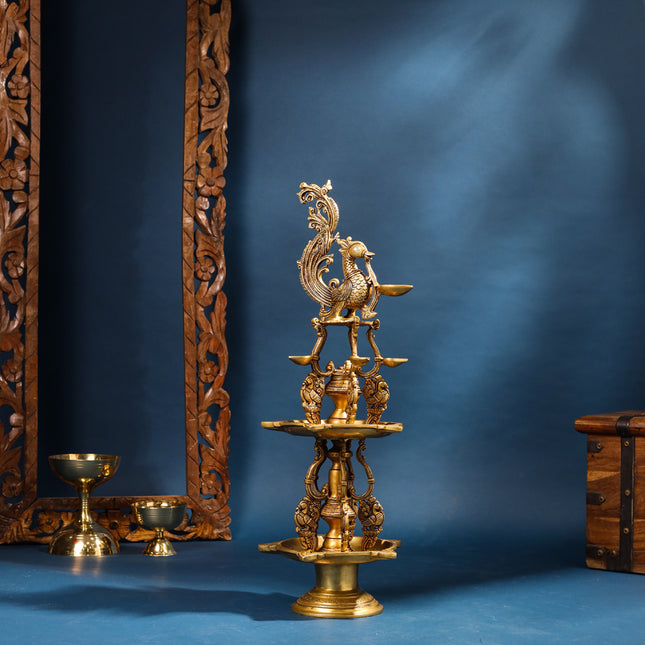 Brass Superfine Peacock Long Lamp (27 Inch)
