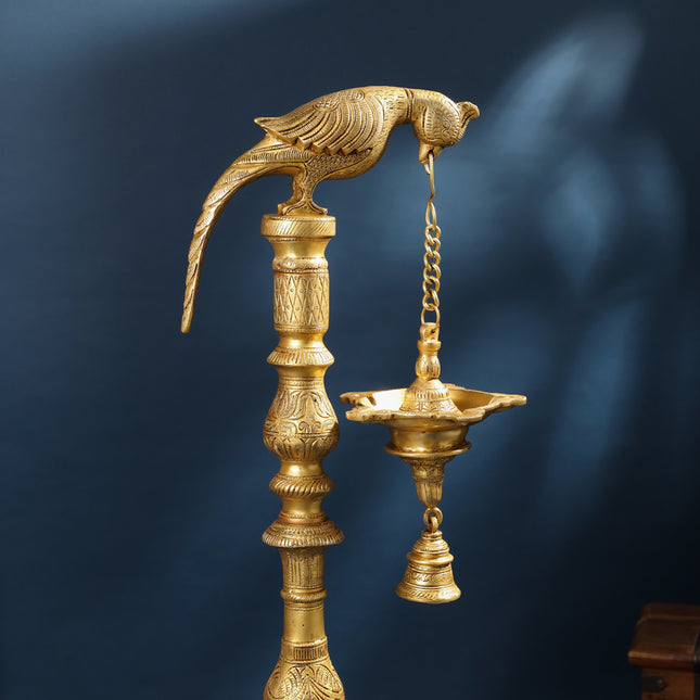 Brass Parrot Lamp With Bell (40 Inch)
