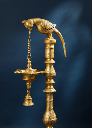 Brass Parrot Lamp With Bell (50 Inch)