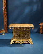 Brass Pooja Stool with Hanging Bells – Traditional & Ornate Design (15 Inch)