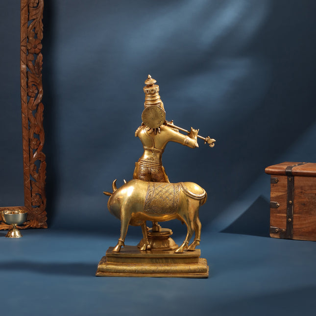 Brass Superfine Lord Krishna With Cow Statue (26 Inch)