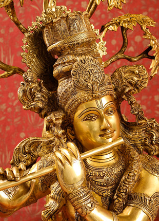 Brass Lord Krishna Statue With Tree (56 Inch)