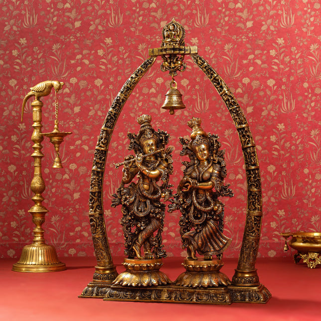 Brass Superfine Radha Krishna Statue With Elephant Tusk Stand (46 Inch)