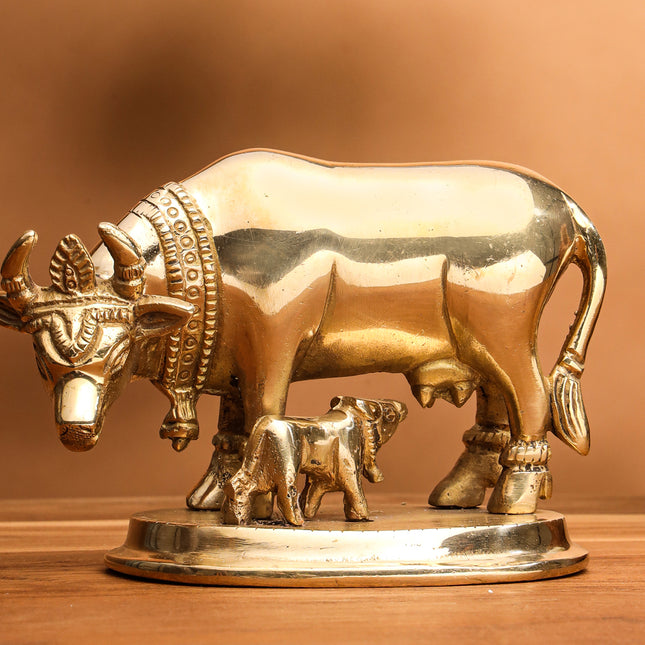 Brass Kamdhenu Cow With Calf Idol