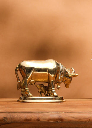 Brass Kamdhenu Cow With Calf Idol